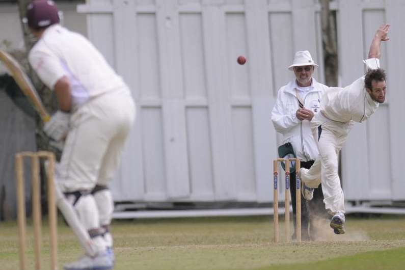 Daniel Masters fires in a delivery for Lordswood in the Premier League clash against Bickley Park on Saturday. Lordswood won the match by six wickets