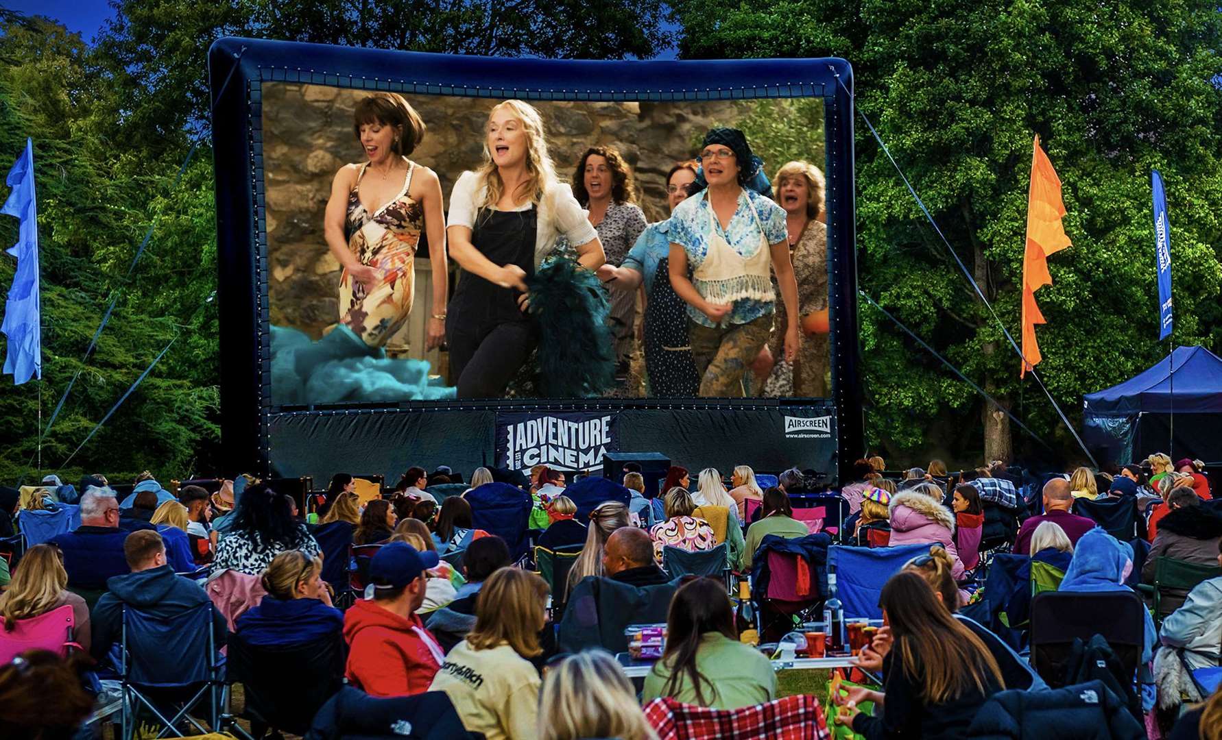 Films including Mamma Mia, Grease and the Greatest Showman will be shown on an outdoor screen this summer. Picture: Adventure Cinema