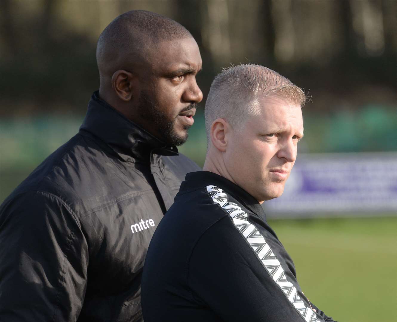 Nathan Elder and Chris Lynch on the touchline at Sittingbourne Picture: Chris Davey