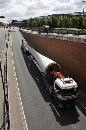 One of the turbines making its way through the Medway Tunnel
