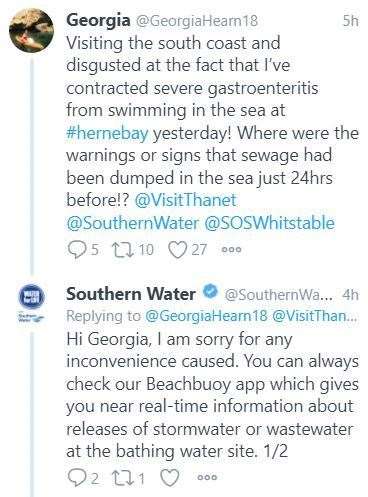Southern Water tweeted Ms Hearn after she revealed her symptoms on social media