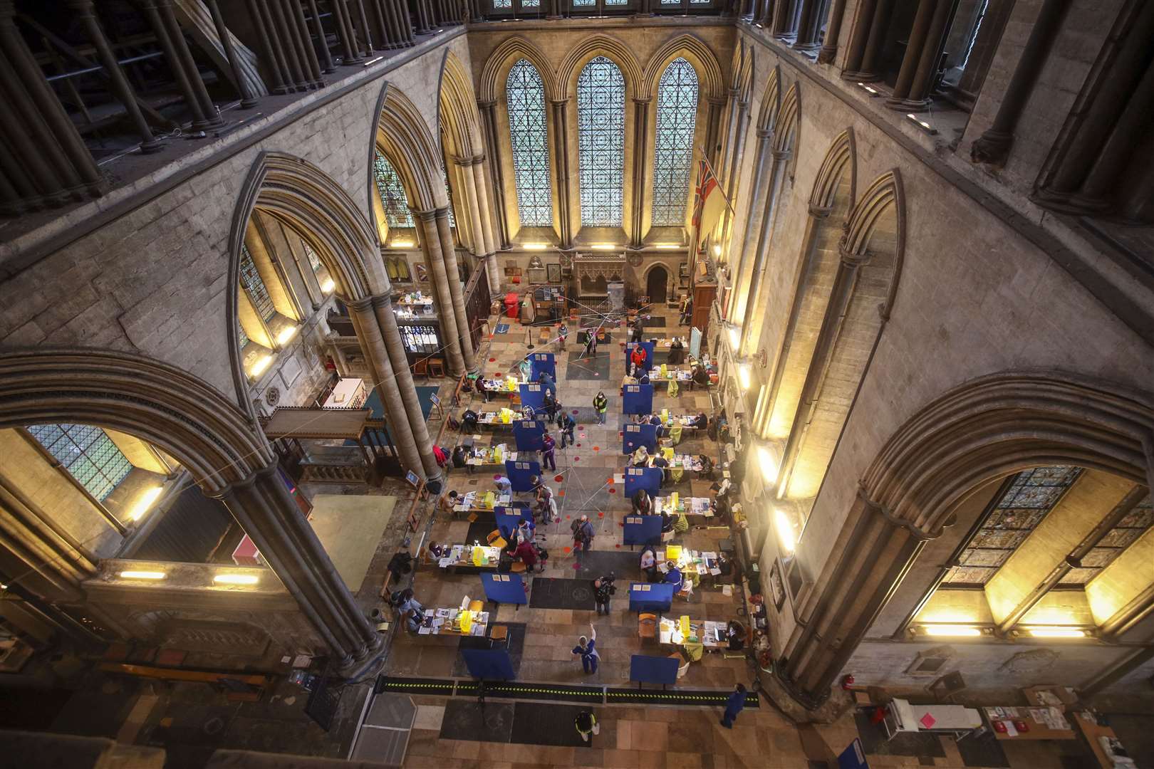 Cubicles erected inside Salisbury Cathedral, Wiltshire, for people to receive an injection of the Pfizer coronavirus vaccine (Steve Parsons/PA)