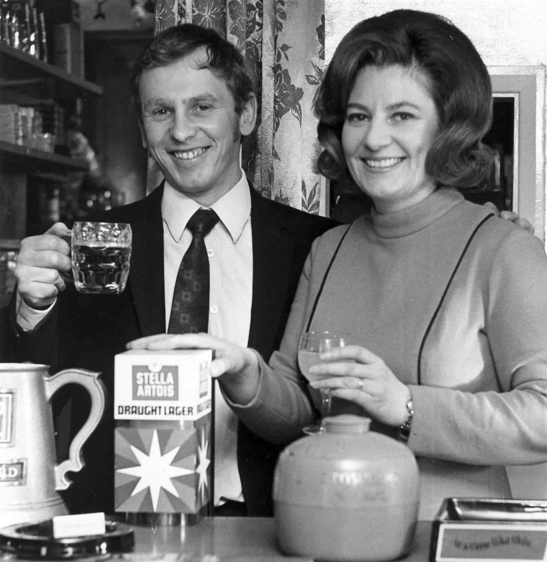 Graham and Ann Moore, landlords of the King's Arms in Headcorn, pictured in January 1974
