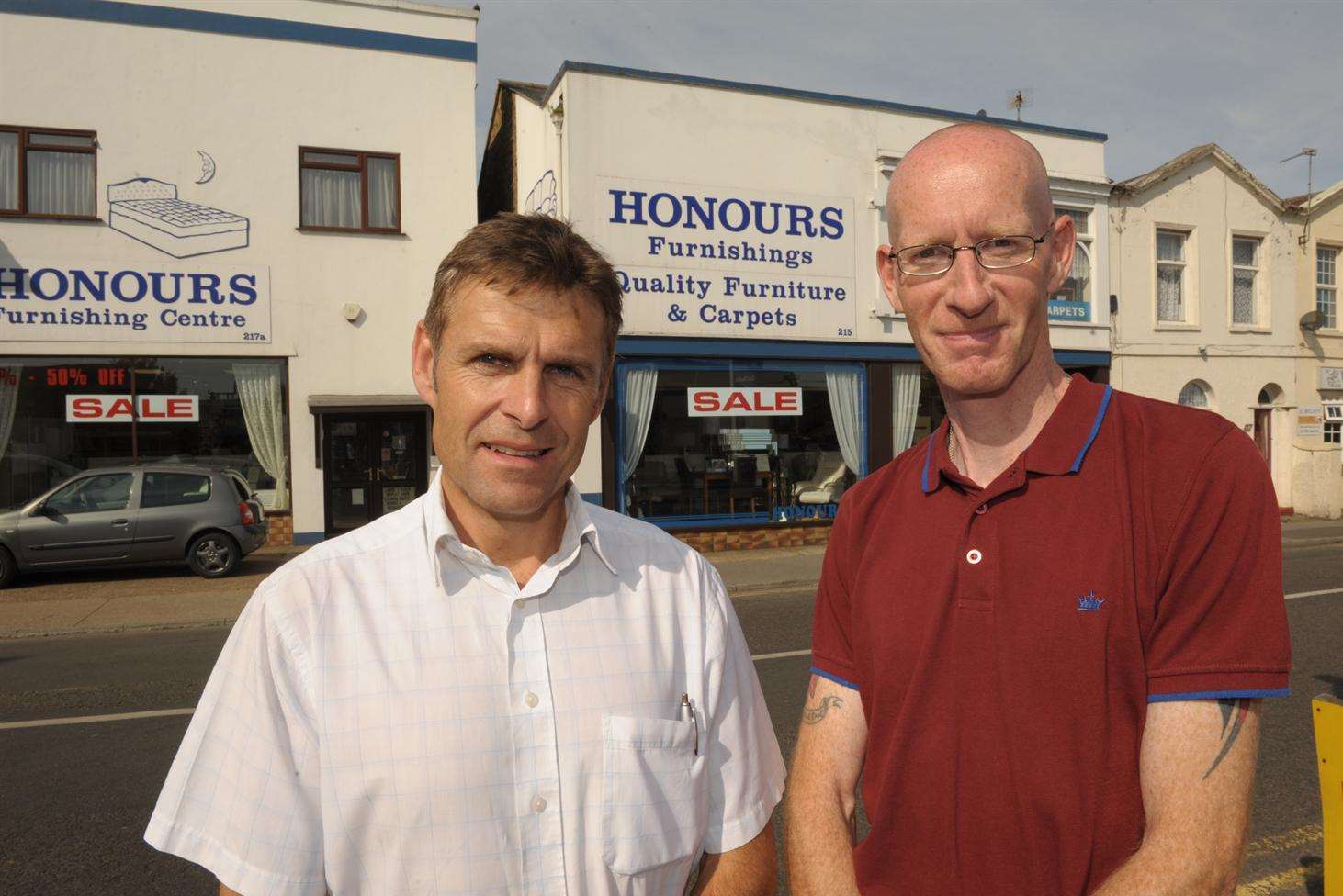 Chris Honour and Keith Tucker outside Honours Furnishings in Sheerness