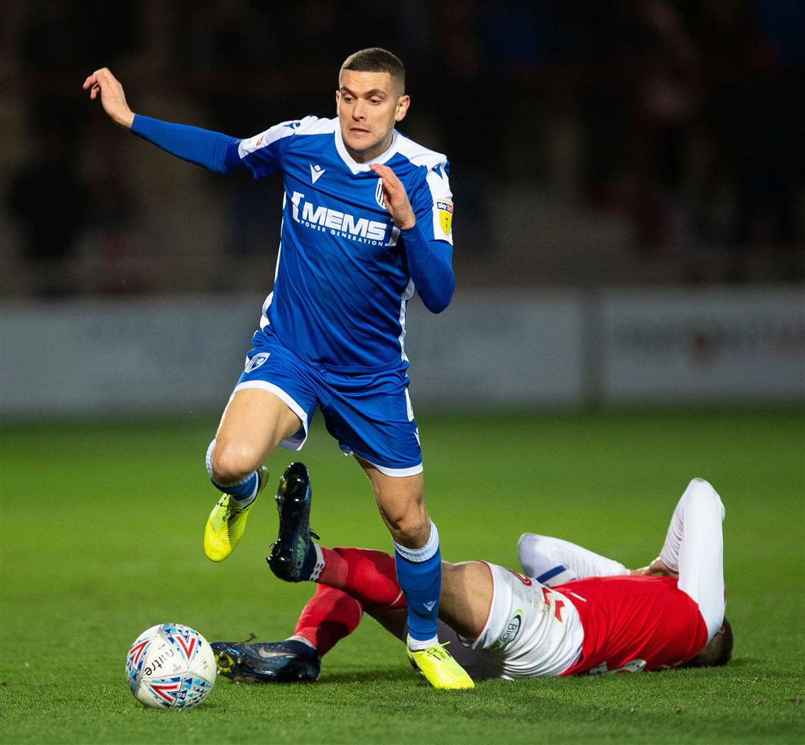 Stuart O'Keefe in action against Fleetwood Picture: Ady Kerry