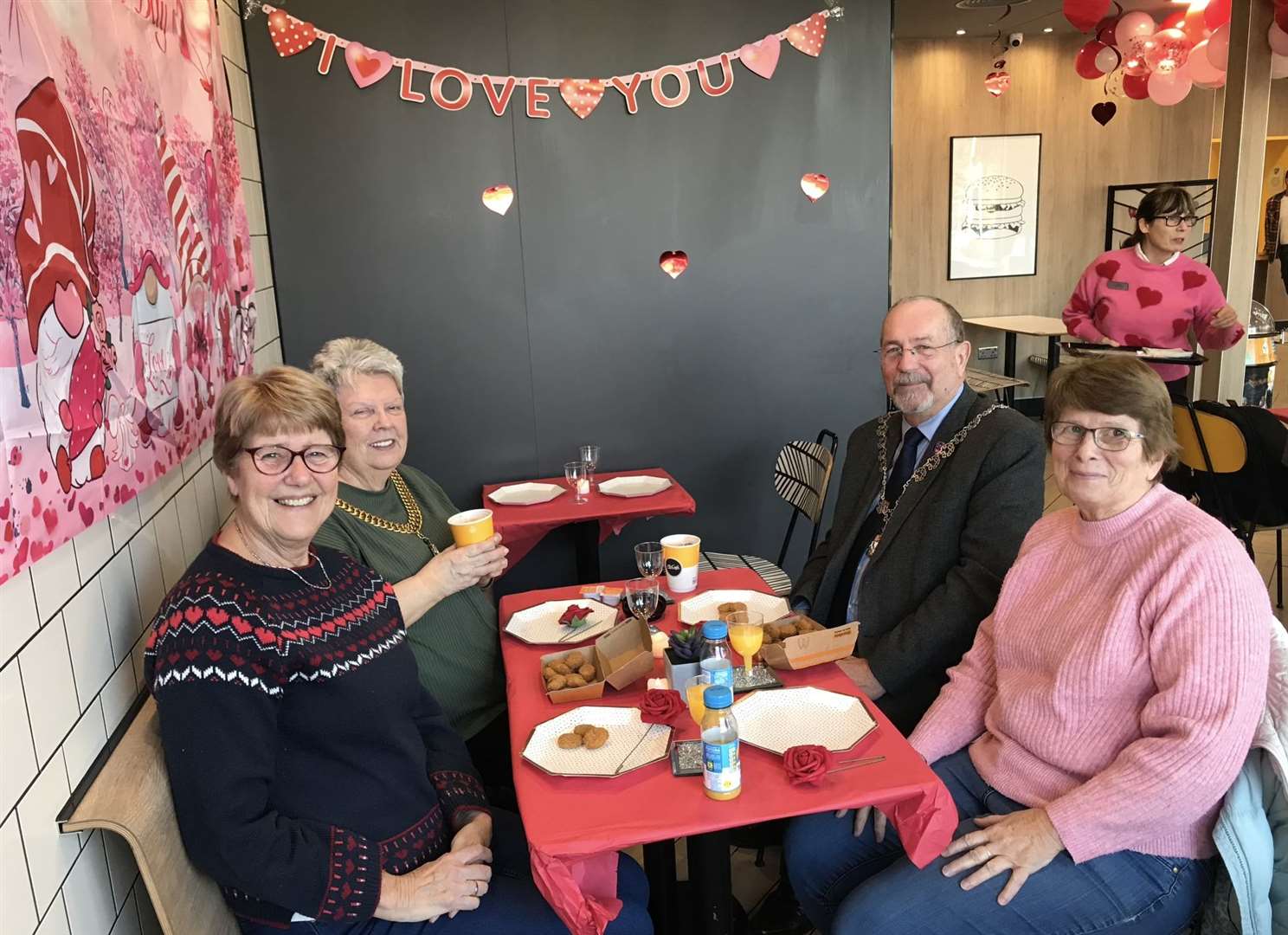 Lord Mayor Anne Dekker enjoys a meal with friend Liz and Linda