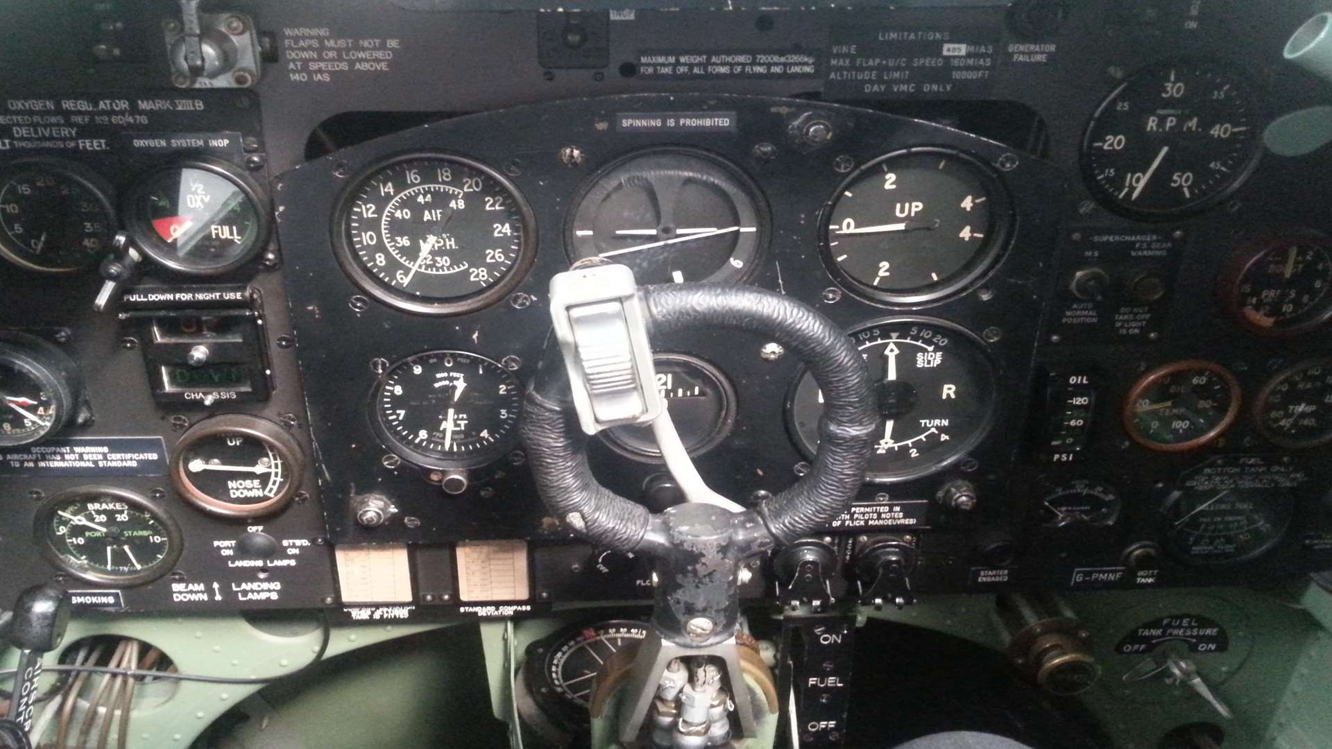 The controls of the Kent Spitfire