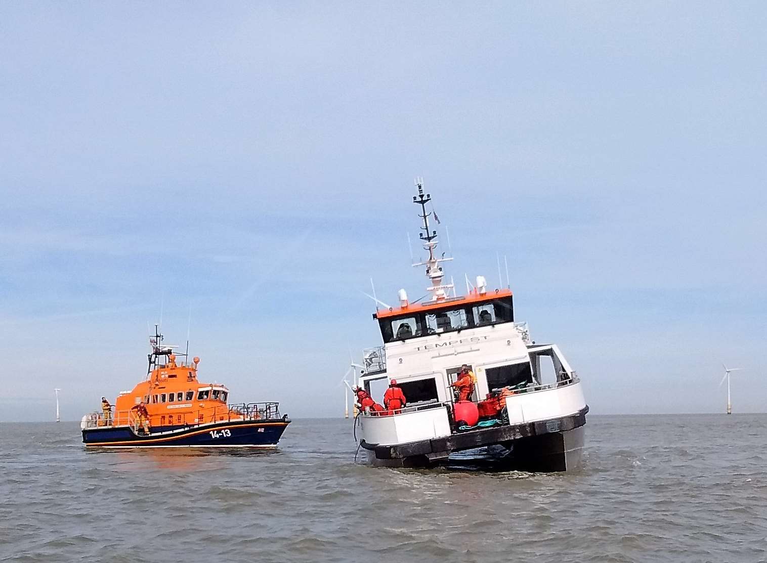 To the rescue: Sheerness RNLI lifeboat closes in on the sinking Tempest. Picture: RNLI Whitstable.