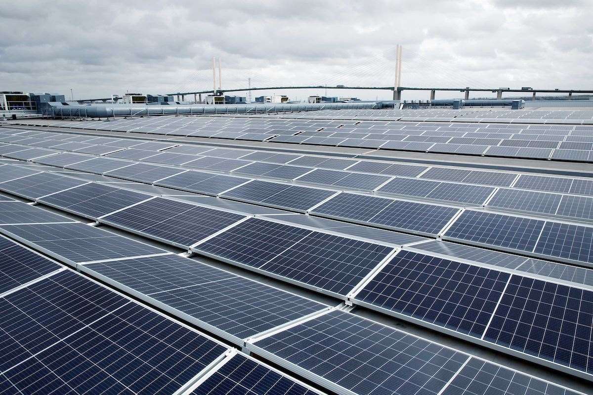 Overlooking the Dartford Crossing is one of the largest rooftop solar panel installations in the UK. Photo: Amazon