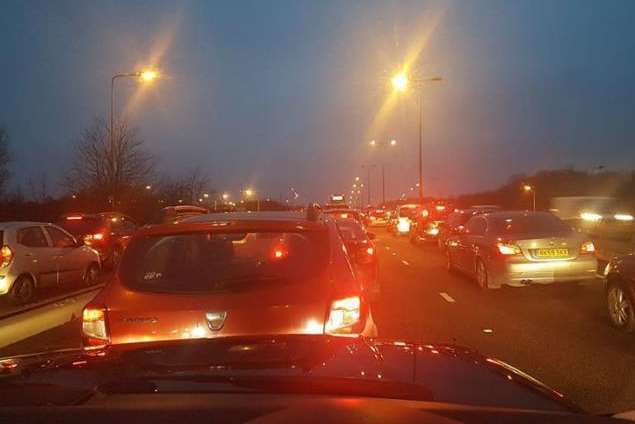 Traffic on Blue Bell Hill after the crash. Picture: Darren Edwards