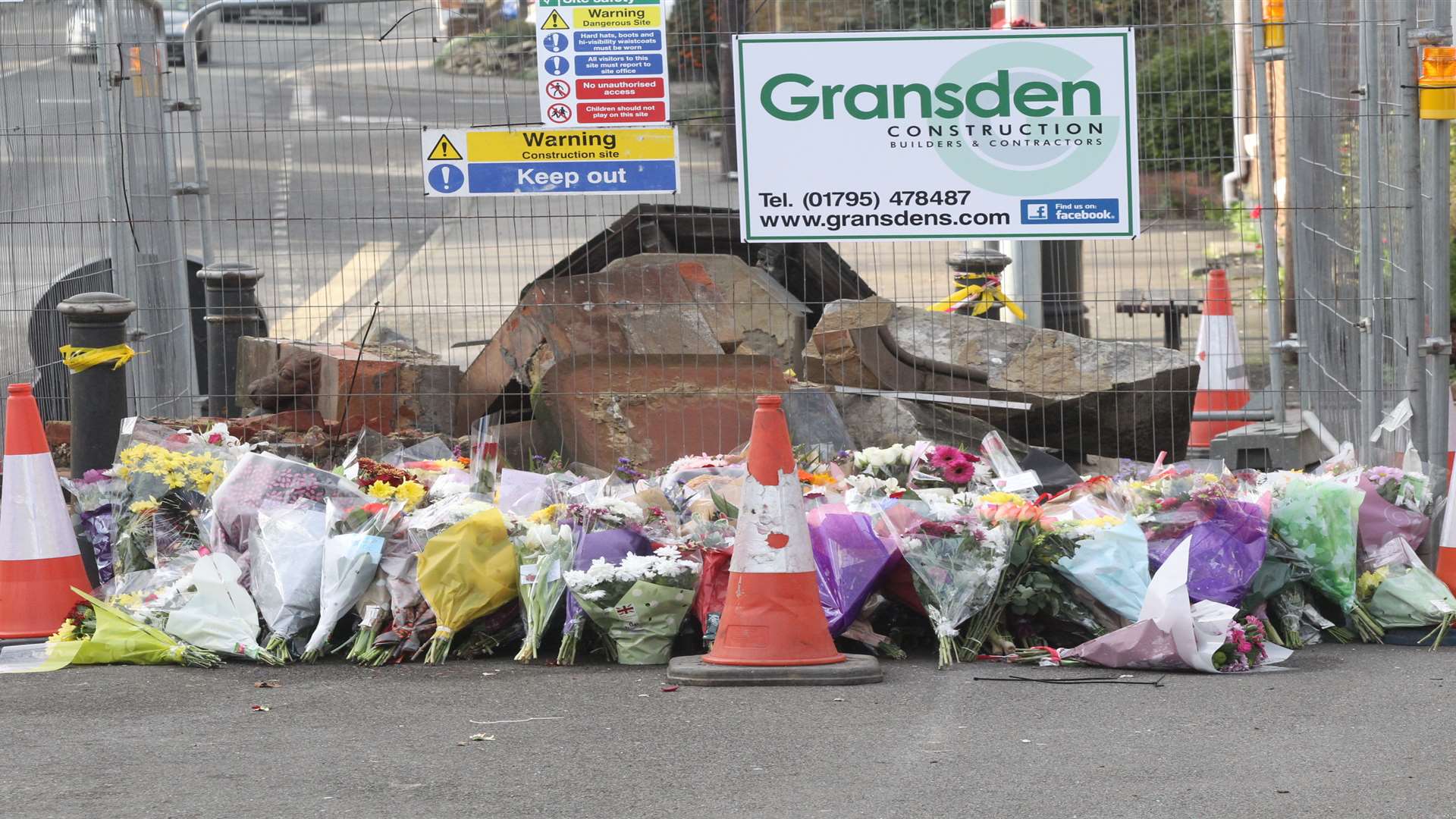Floral tributes at the scene of the double fatal accident in Teynham