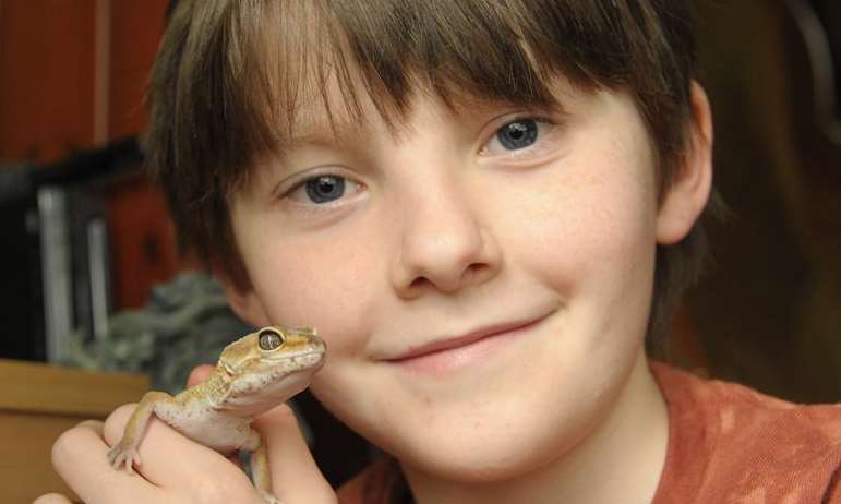 Trystan Nield with Matilda the Leopard Gecko