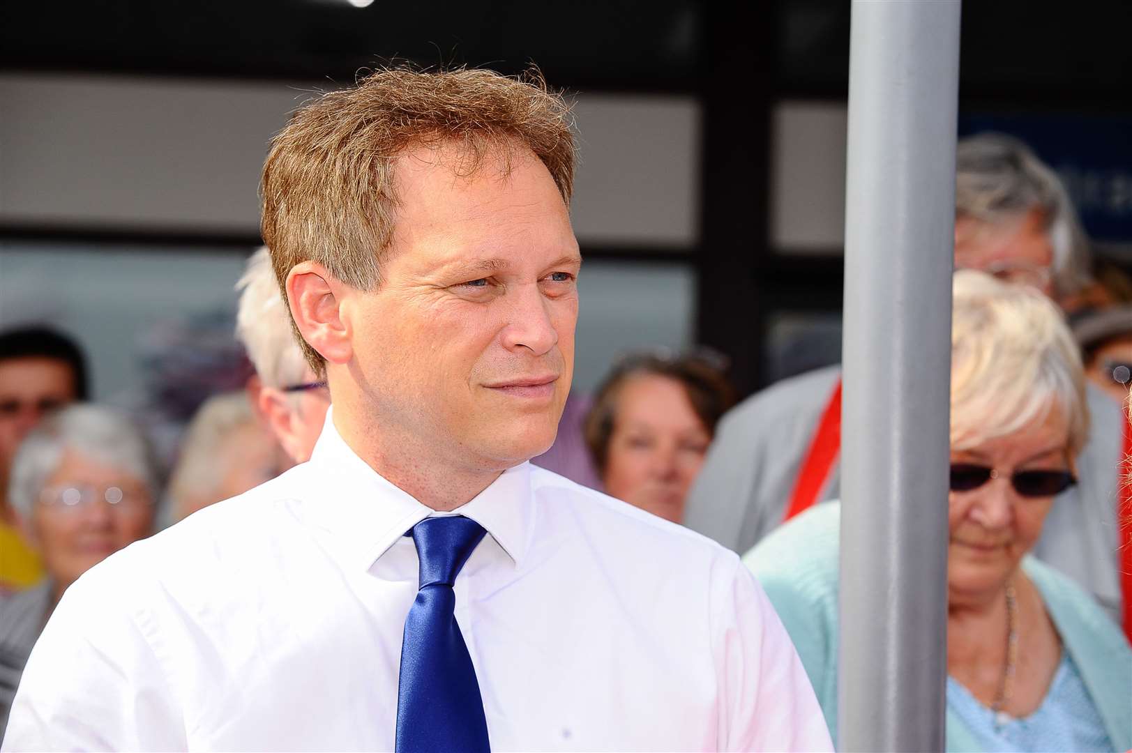 Grant Shapps addresses the crowd during a visit to Manston Airport. Picture: Alan Langley