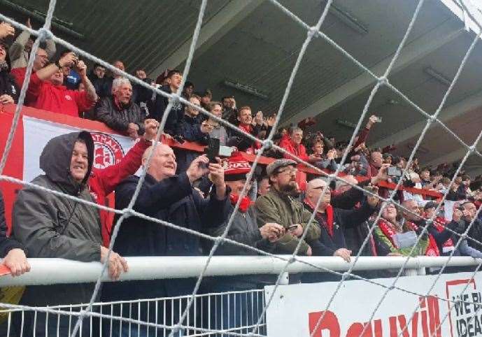 Chatham Town’s fans celebrate their Isthmian South East title-winning success
