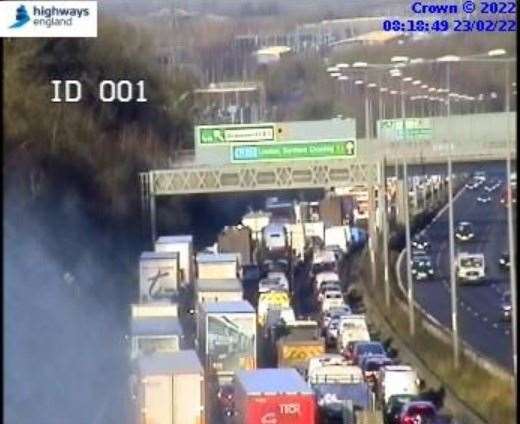 There are queues on the A2 following a crash near the junction for Ebbsfleet. Picture: National Highways