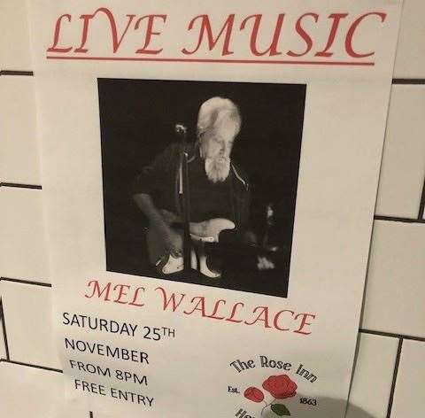 This poster on the wall of the gents was promoting live music from Mel Wallace – he’s playing this Saturday at 8pm if you’re interested