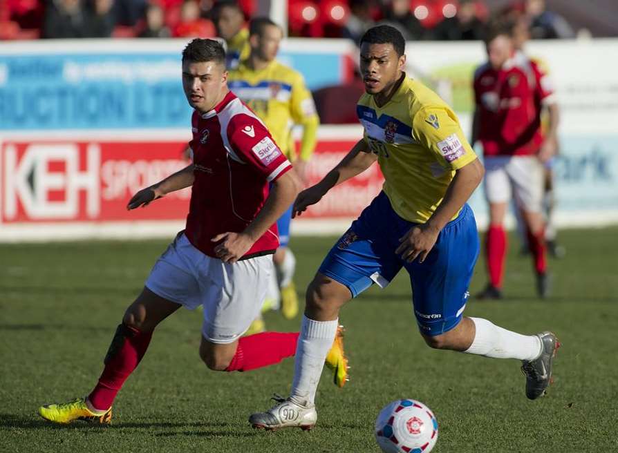 Action from Ebbsfleet's 3-0 home win over Staines Picture: Andy Payton