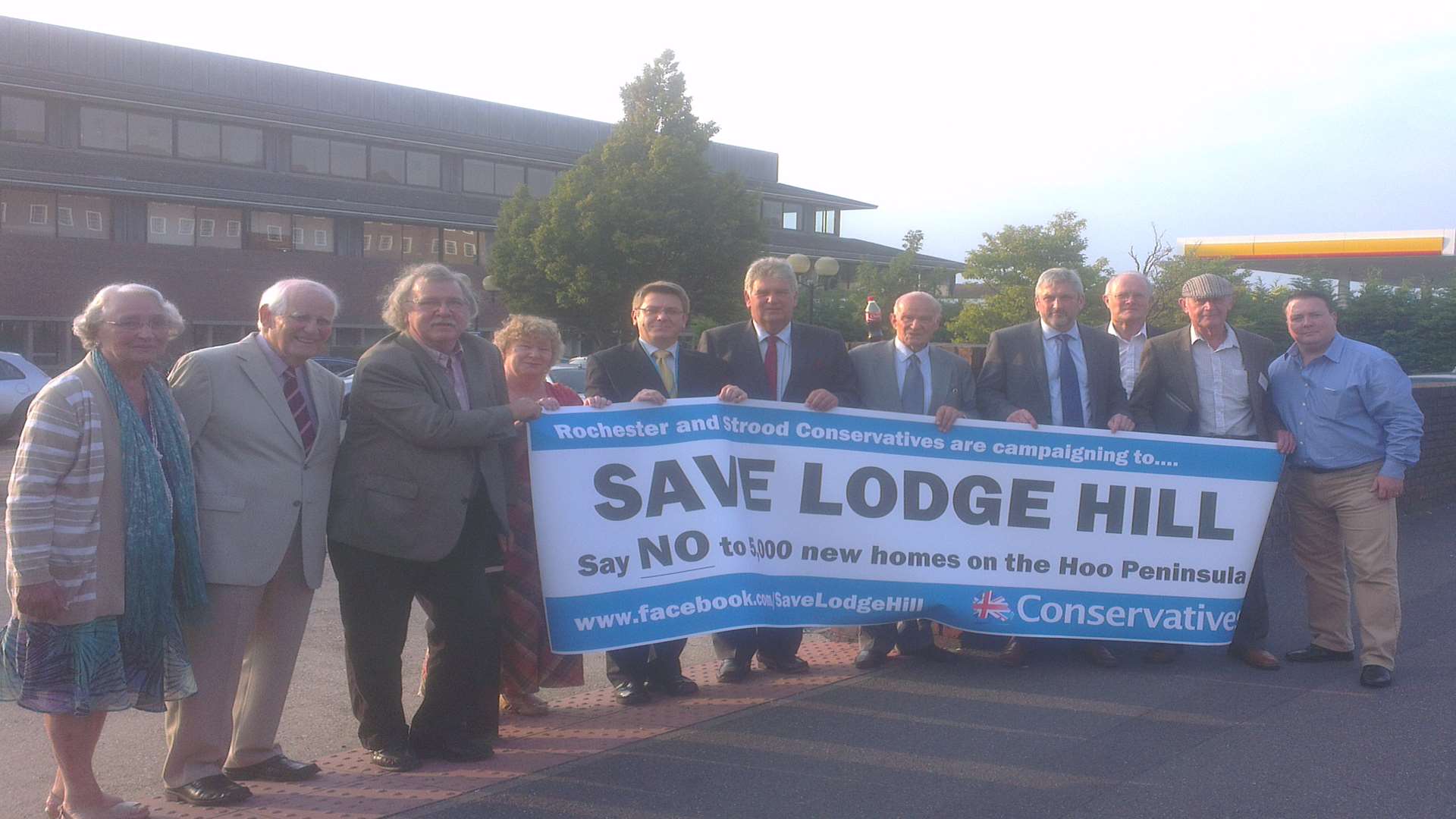 Cllr Chris Irvine (far right) and members of the Rochester and Strood Conservatives protested before the planning meeting last night.