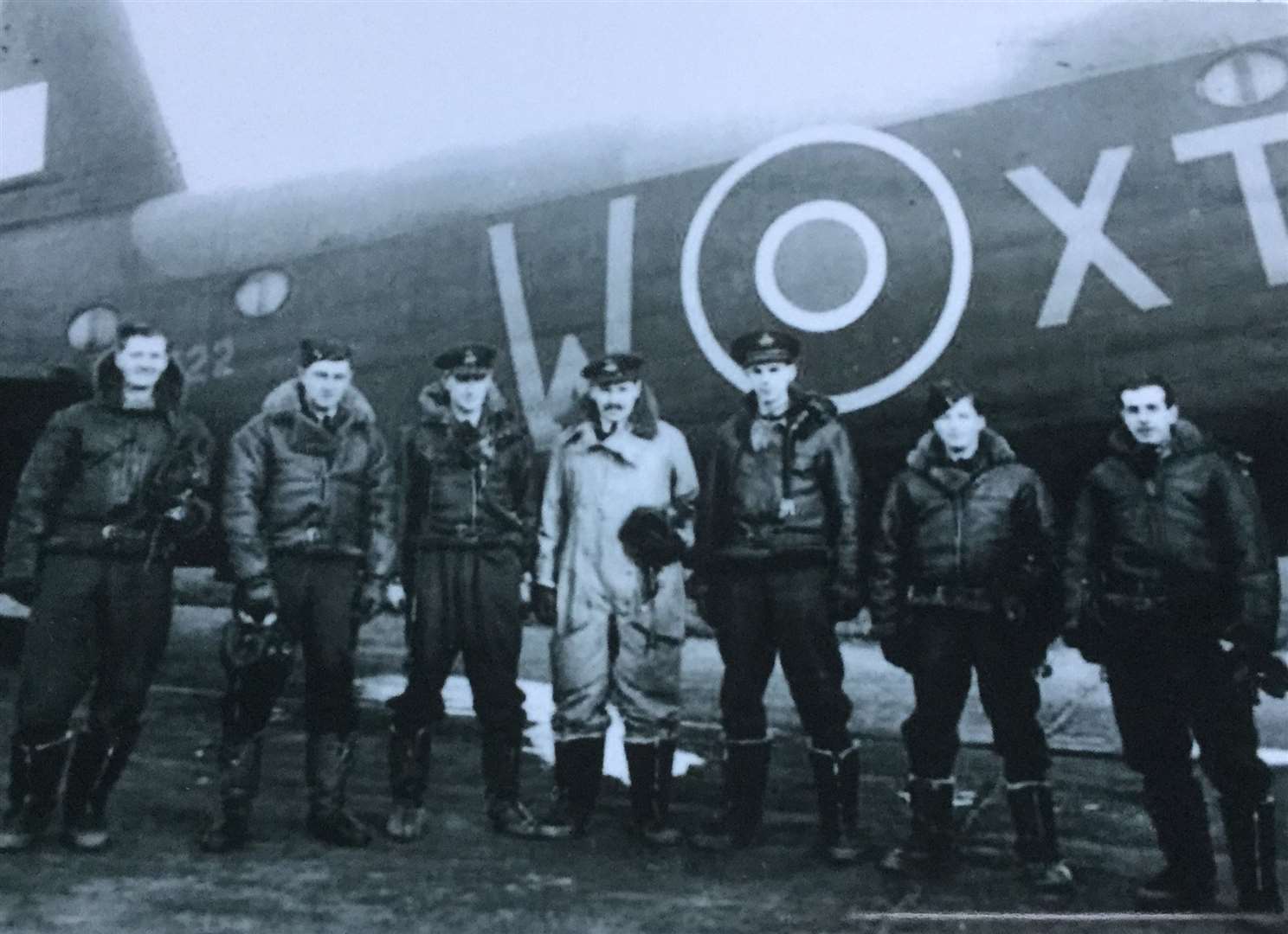 The crew members of the Short Stirling Bomber, including Sgt Leonard Shrubsall, far right