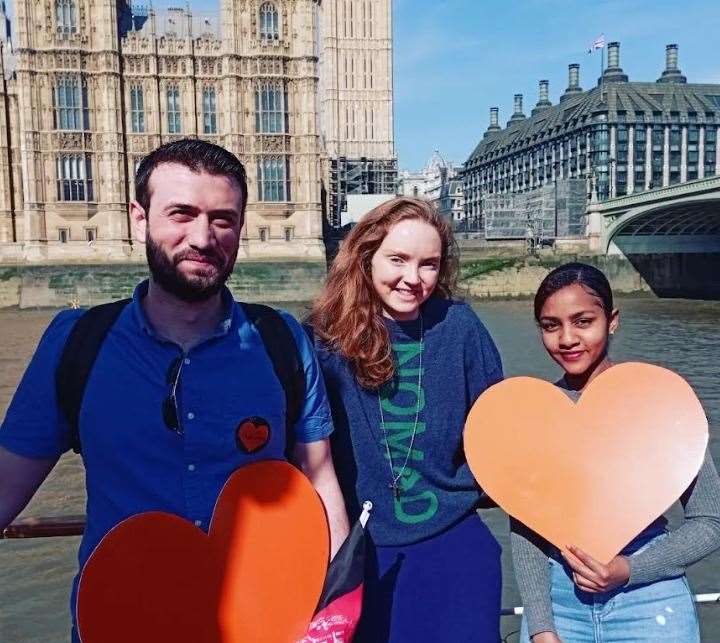 Mohammed Alzarae, Lily Cole and Rishan Tsegay Belete . Picture: Kent Refugee Action Network