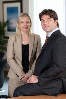Brendan Roodt, an associate in asb law’s corporate finance team, with Helen Mead, head of corporate finance
