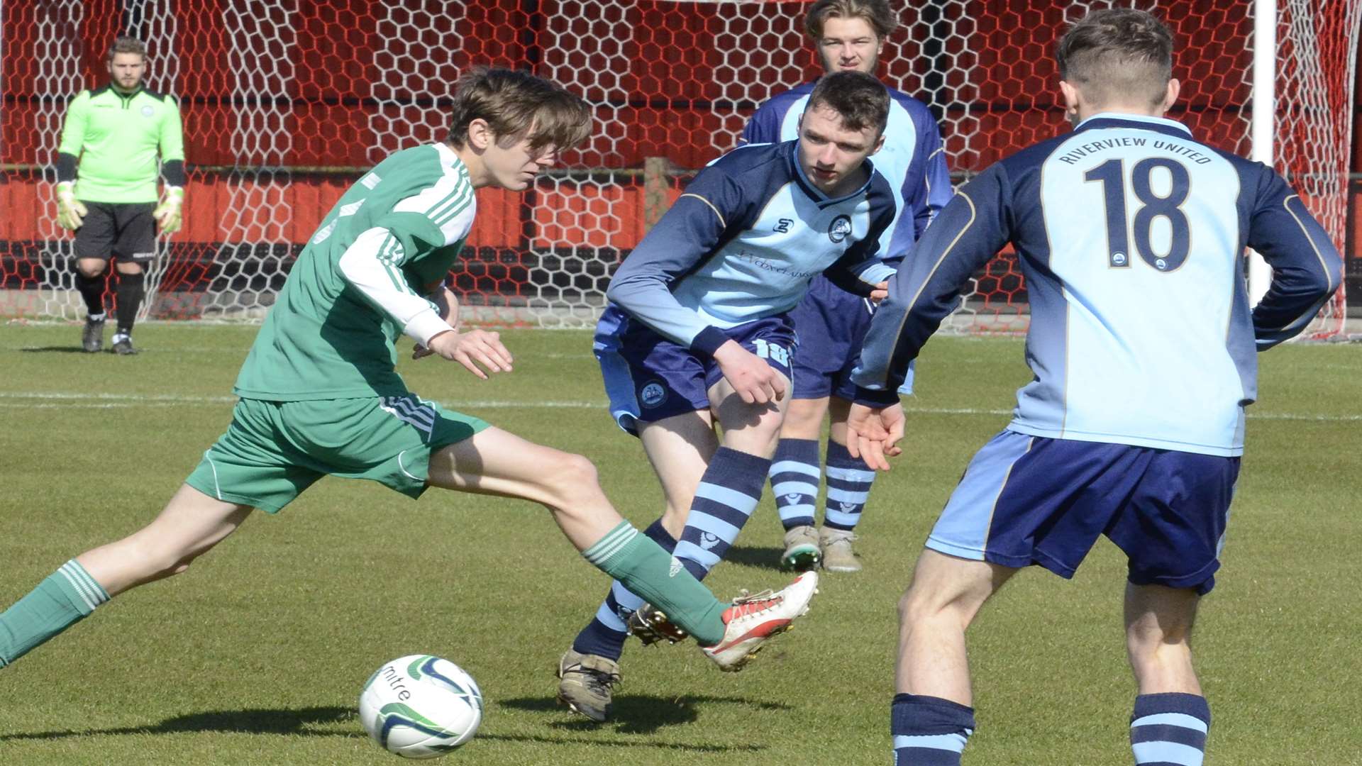 Horsted Youth (green) and Riverview United contest the Under-18 League Cup final Picture: Chris Davey