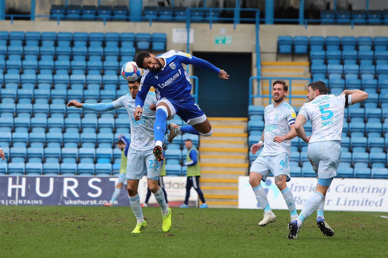 Vadaine Oliver won many aerial balls on Saturday for Gillingham Picture: Andy Jones