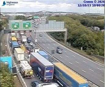 Queues in Kent approaching the Dartford Crossing on the M25, following a crash in Essex