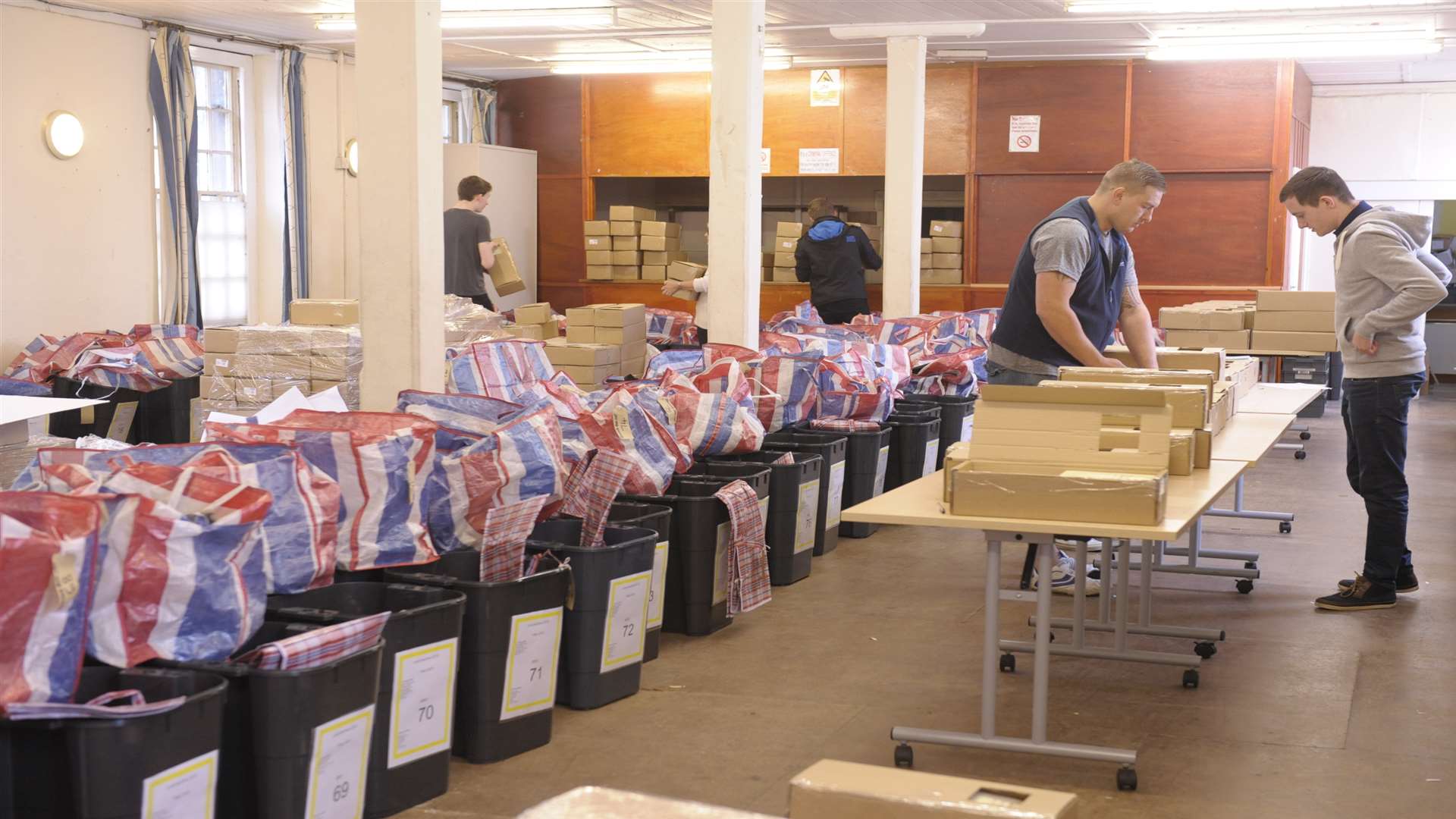 Ballot boxes and papers before an election. Stock image