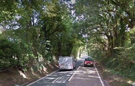 The A228 Maidstone Road has been closed after a car crashed into a telegraph pole near Five Oak Green. Picture: Google