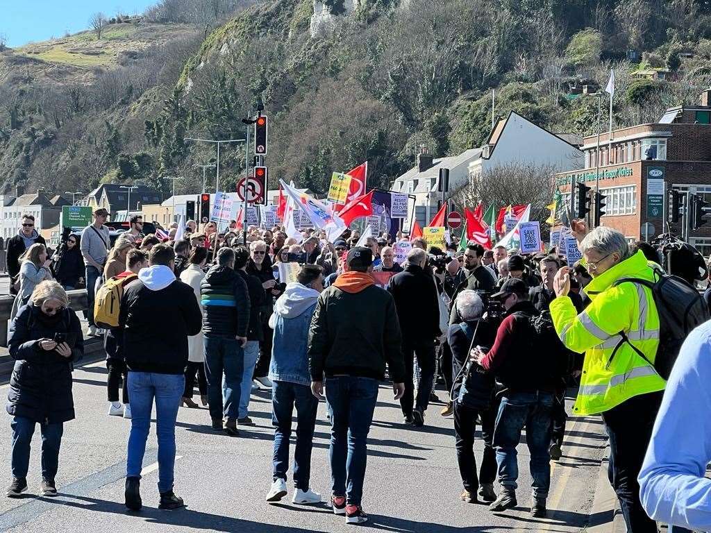 Protesters marched through Dover chanting 'seize the ships'