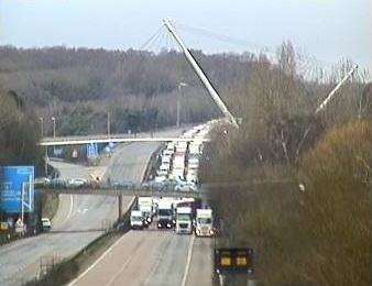 Cameras show the traffic stopped under the Canterbury Road footbridge. Picture: Highways England (6711696)