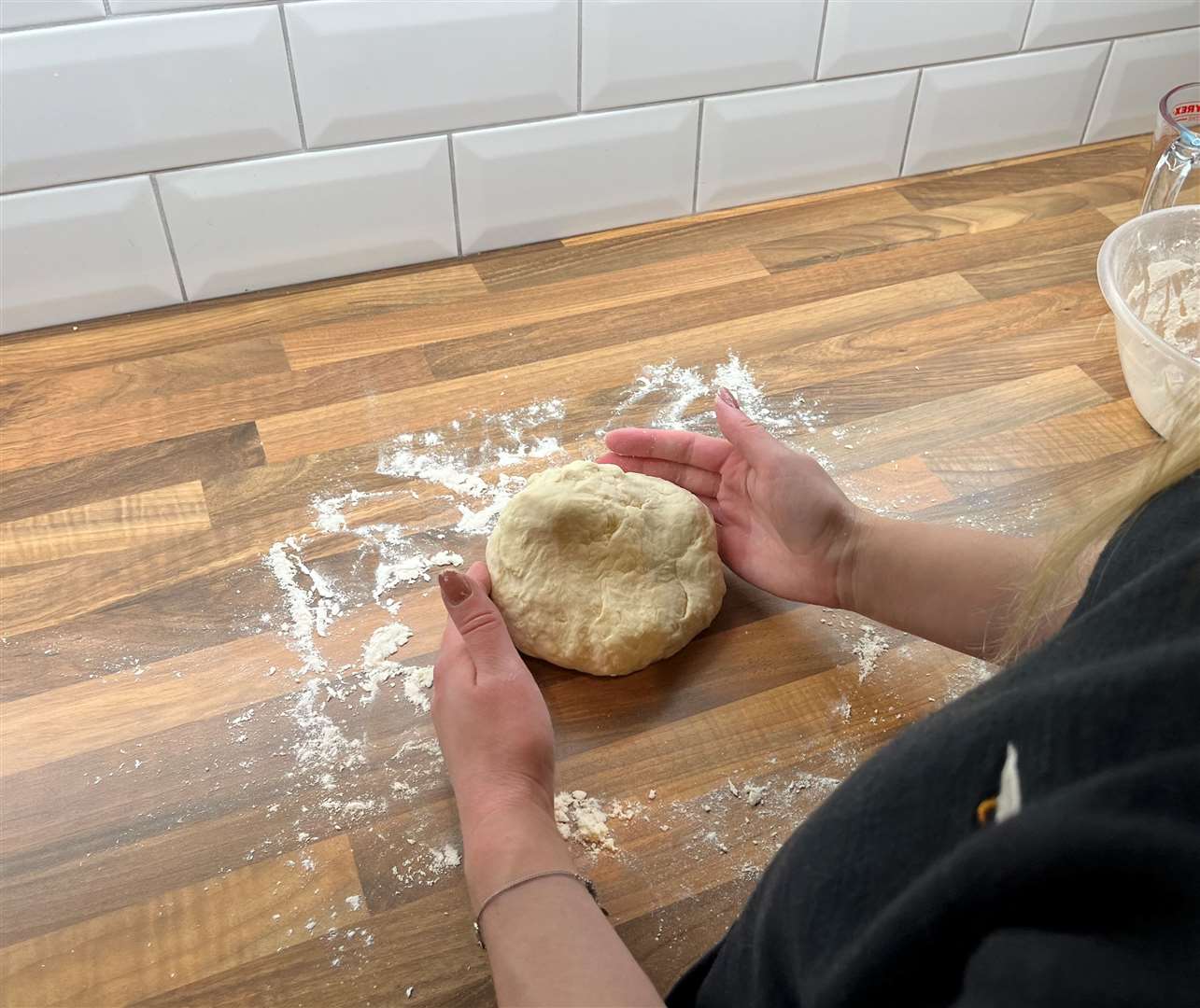 It was fun making the dough for the pizzas, but messy