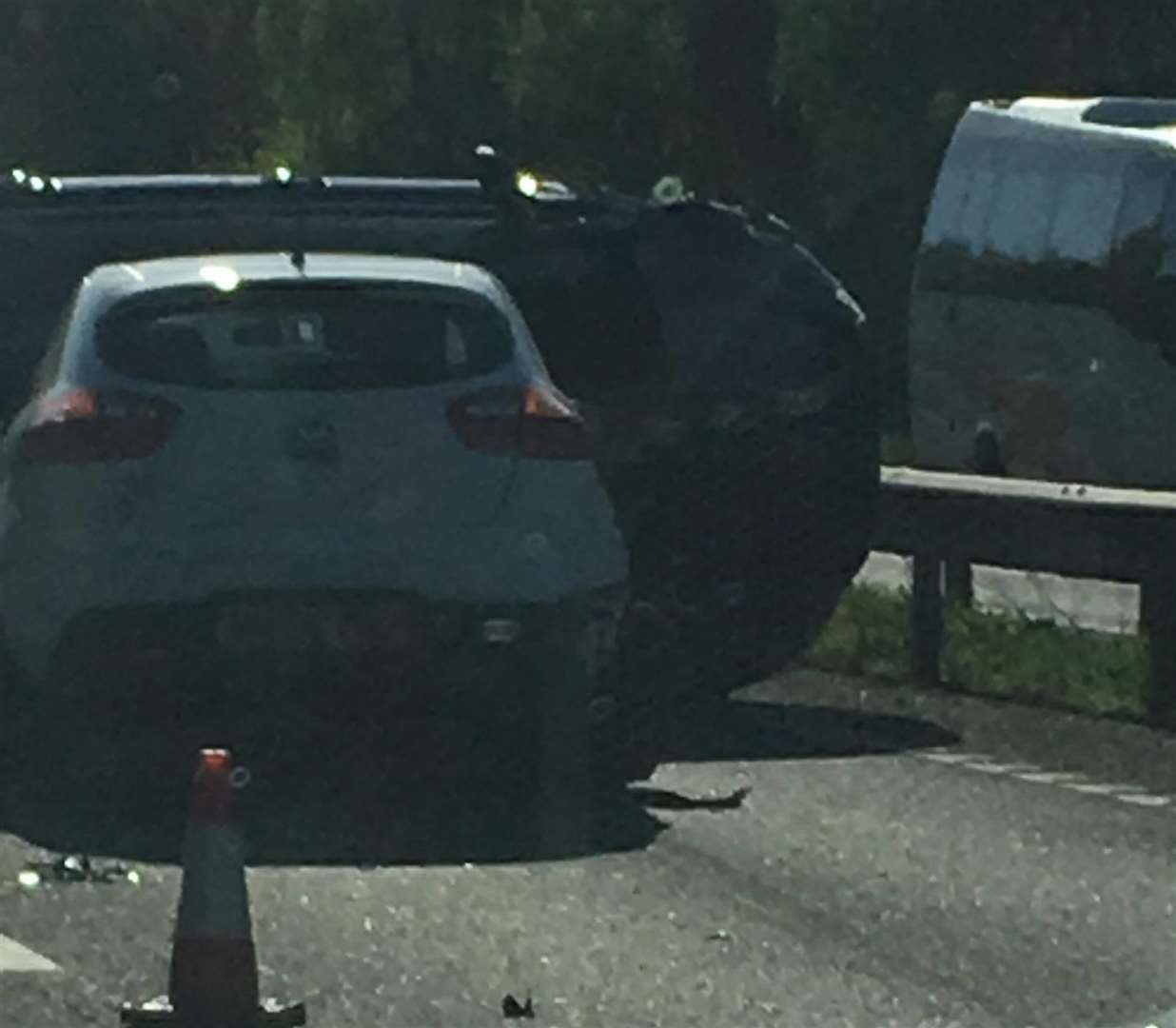 A car overturned on the A2