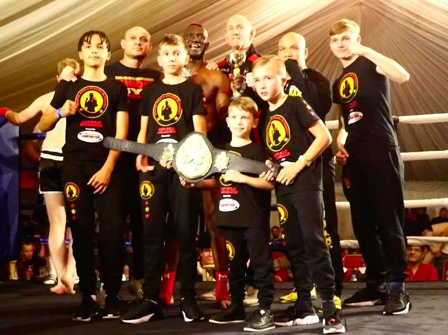 The Anti-bully Ambassadors with Matt Simms, back left, and Dynamic Ish beside him