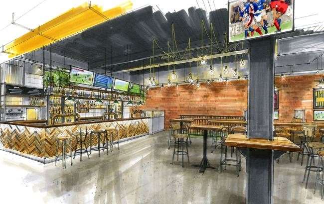 The modern interior will feature a bar, burger and wings restaurant, as well as an abundance of screens