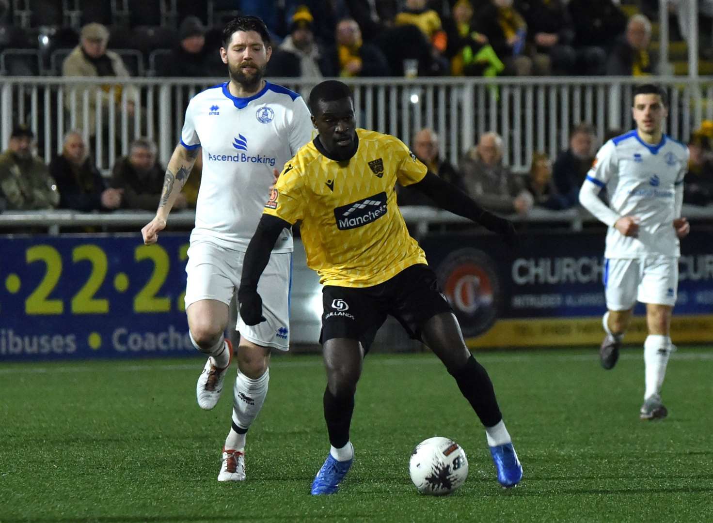 Jacob Berkeley-Agyepong in possession for Maidstone. Picture: Steve Terrell