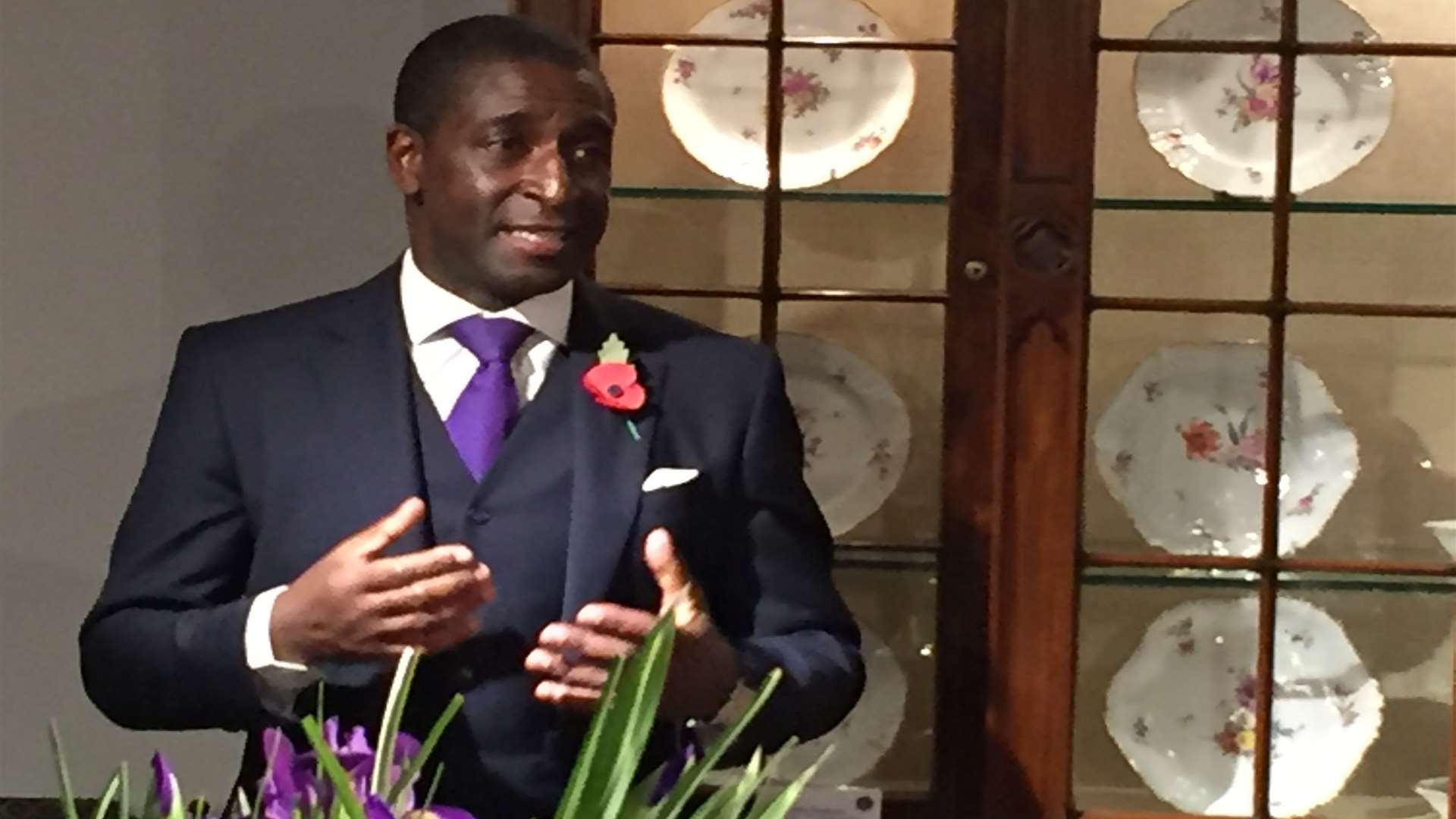 Lennox Cato speaks at an open evening at his shop in Edenbridge