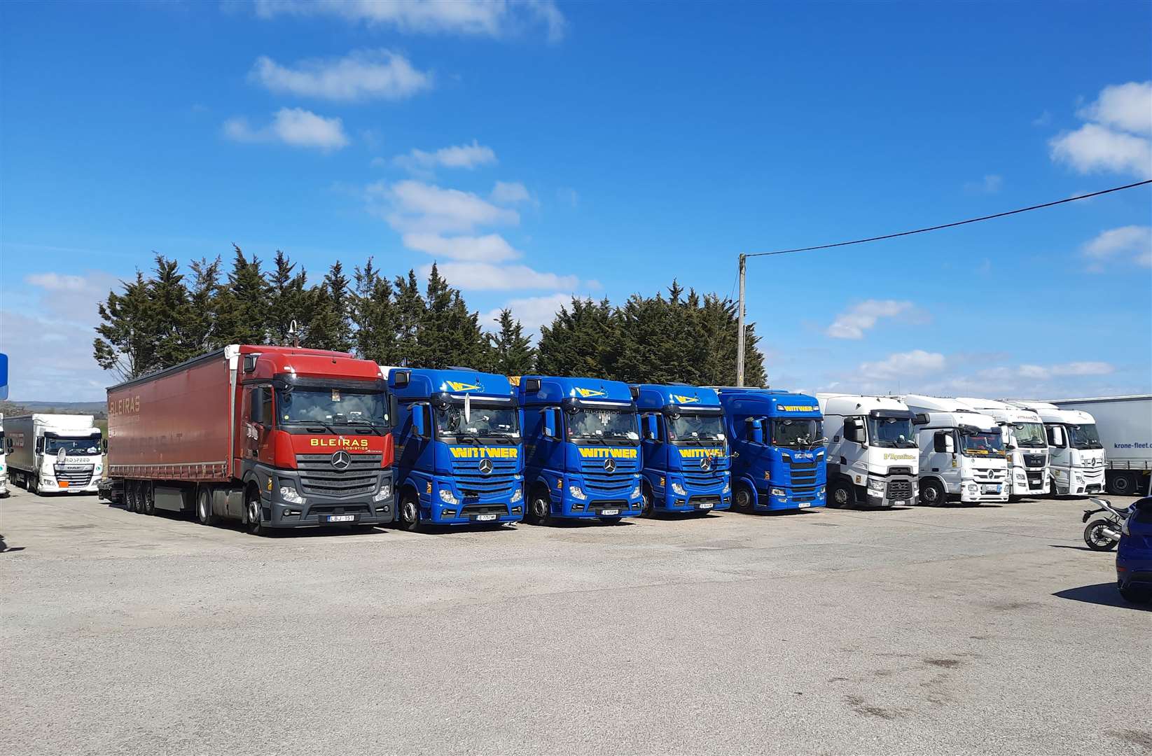 The rows of lorries parked outside the Airport Café near Ashford