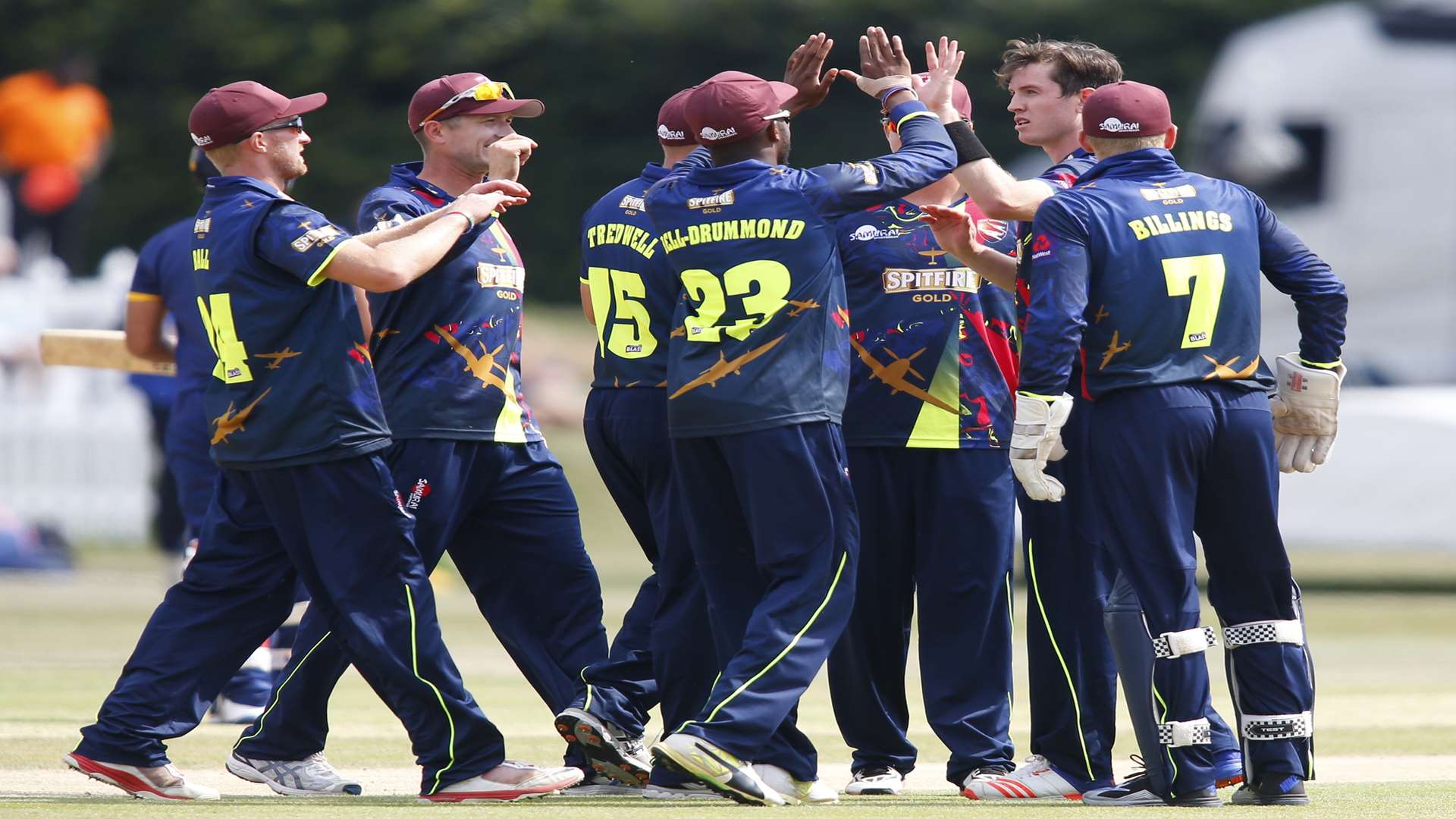 Adam Milne celebrates a wicket for Spitfires against Essex Eagles. Picture: Andy Jones