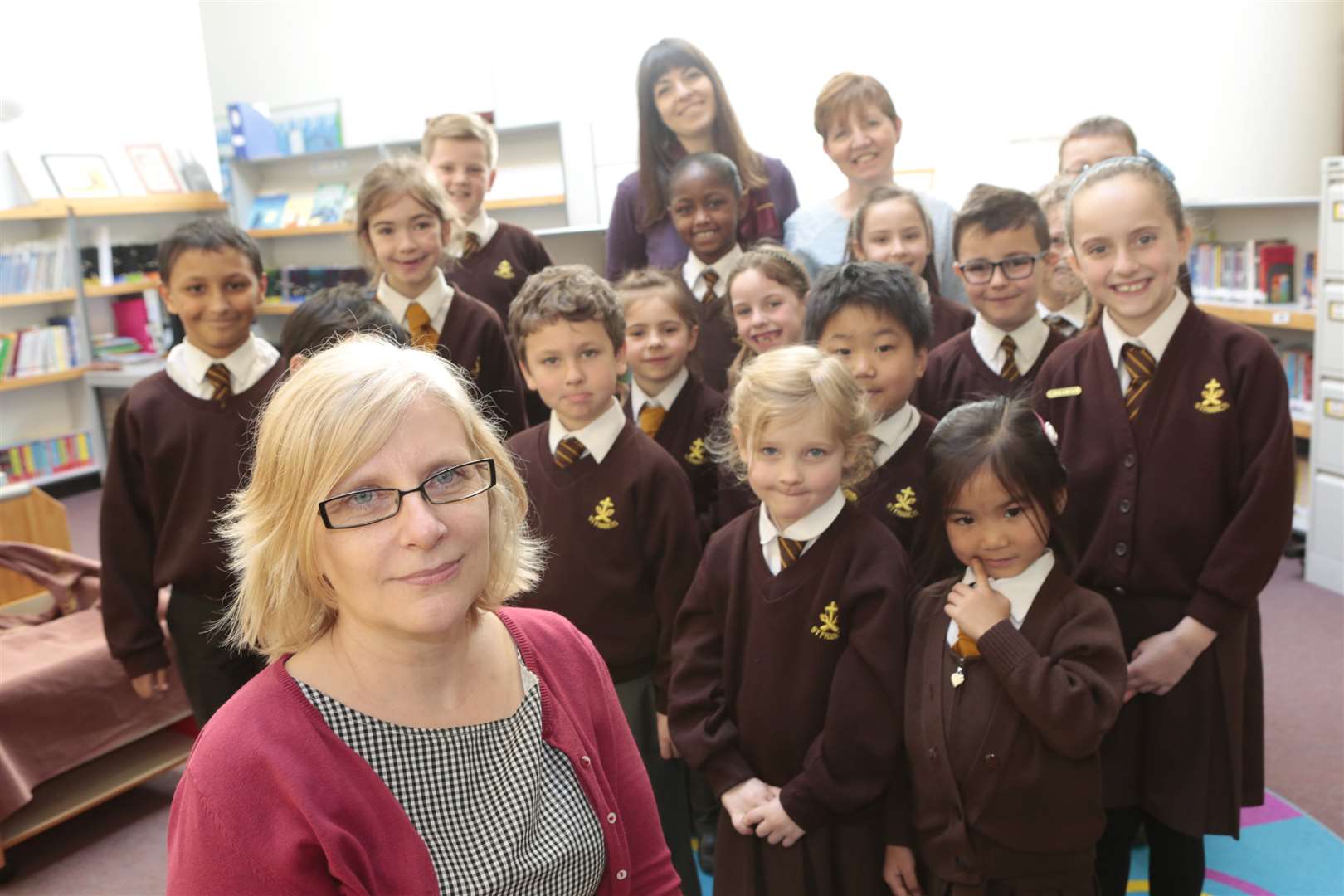 Elisabeth Blanden with pupils from St Francis Primary School