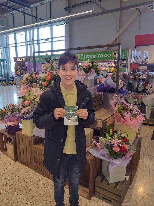 Sam Hall with his prize donation at Morrisons Sittingbourne (55885246)