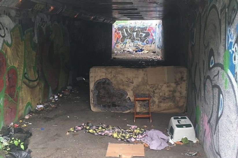 The drug den discovered in an abandoned underpass in Folkestone
