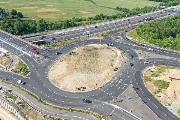 Aerial view of upgraded Ebbsfleet roundabout/junction. Picture: National Highways