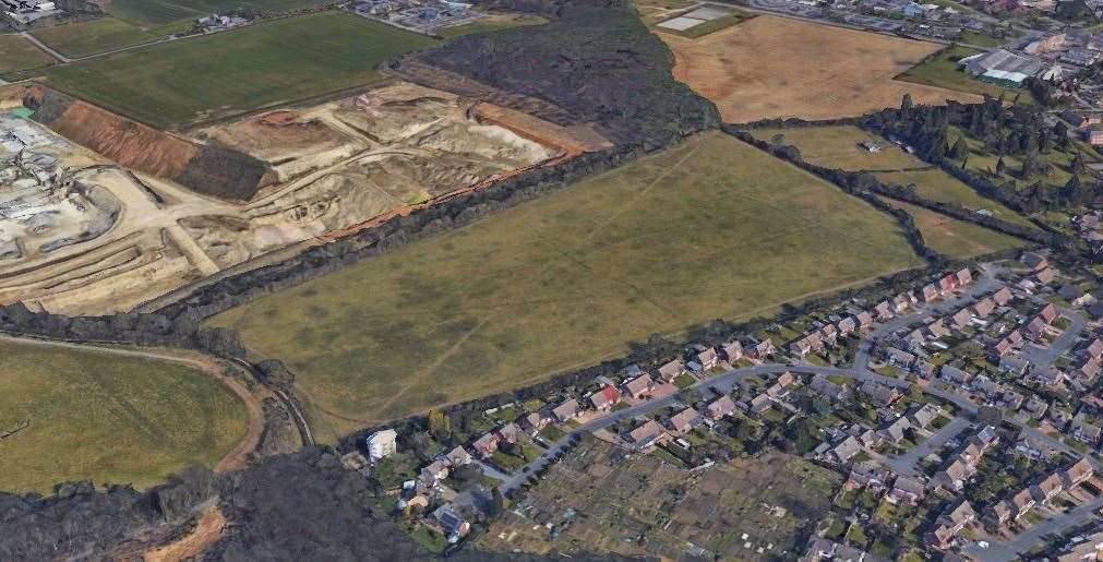 The pea fields site in Barming where Taylor Wimpey hopes to build 187 new homes. Picture: Google Earth