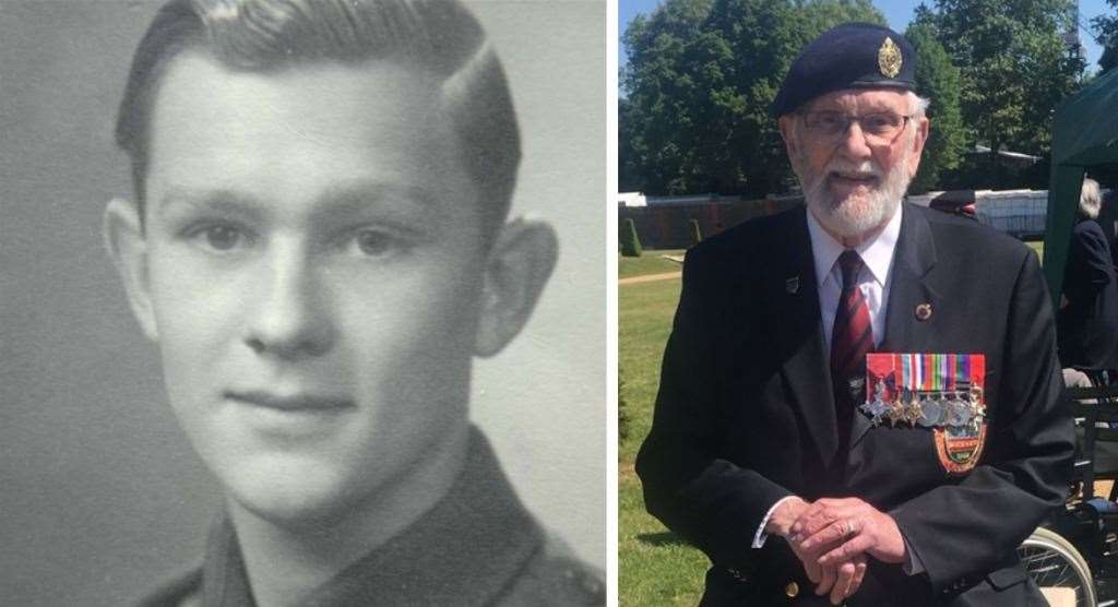 Mr Batts as an 18-year-old in 1944 and today