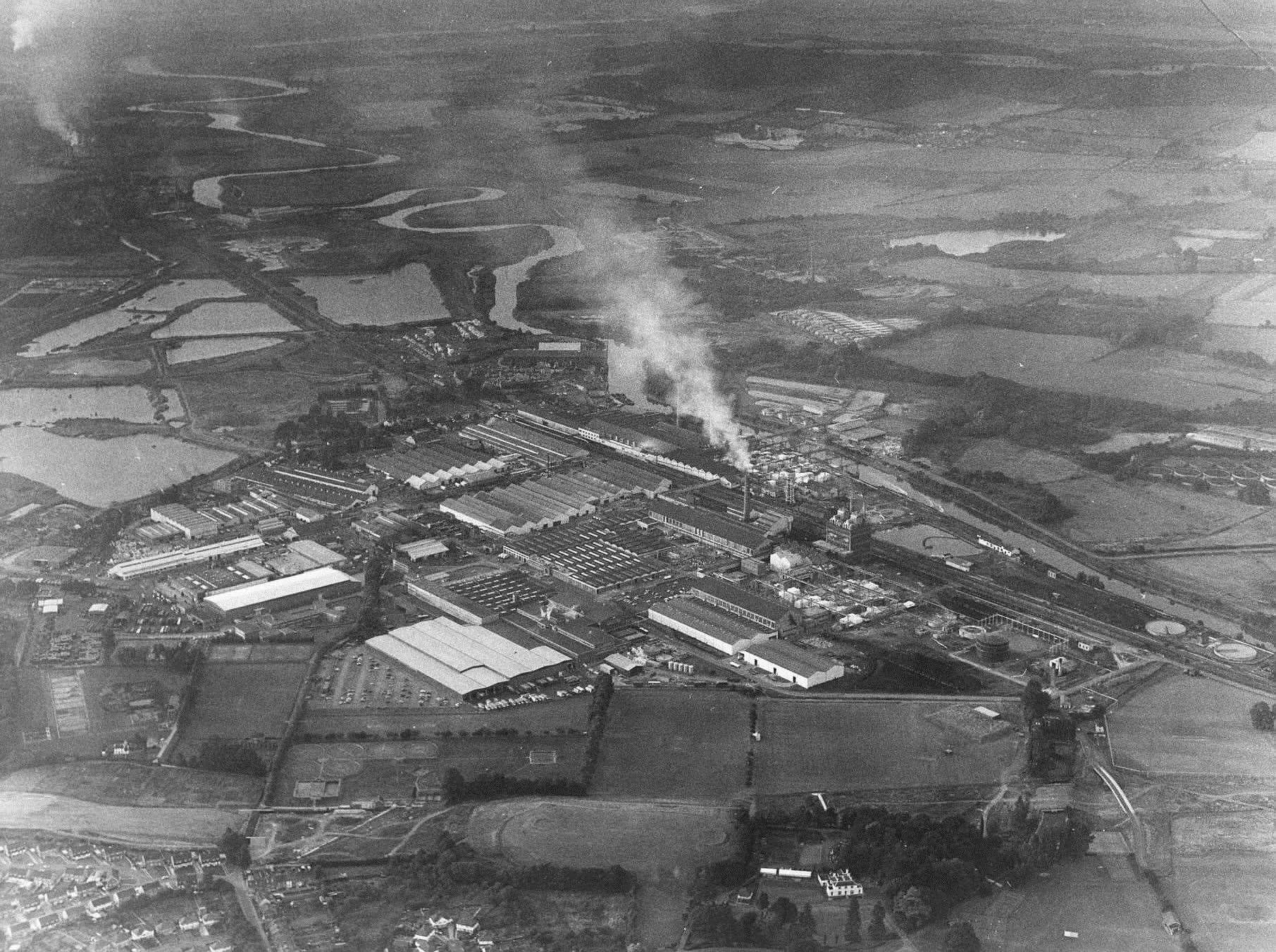 Smoke billowing from Aylesford Mill in 1970