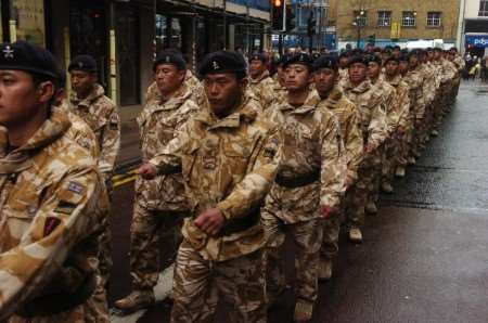 Gurkhas march in the welcome home parade in Maidstone last month. Picture by Grant Falvey