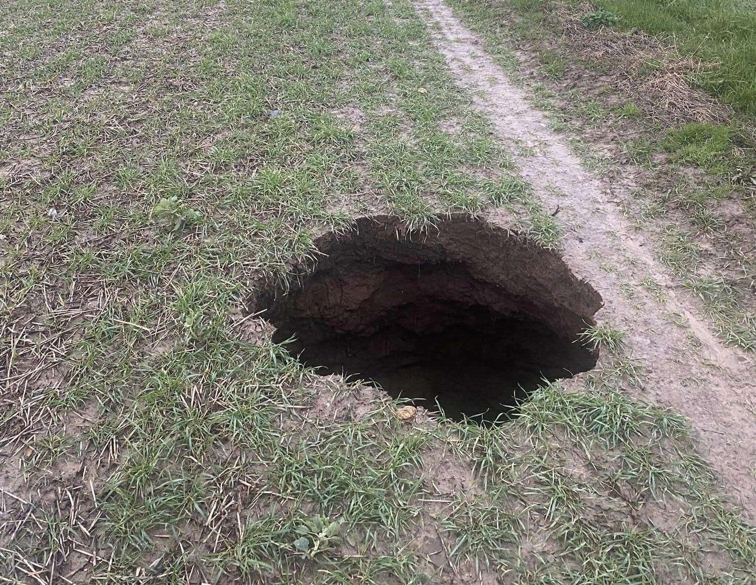 Michael Winsor spotted a "substantial sinkhole" while walking in a field near Northbourne Road. Picture: Michael Winsor