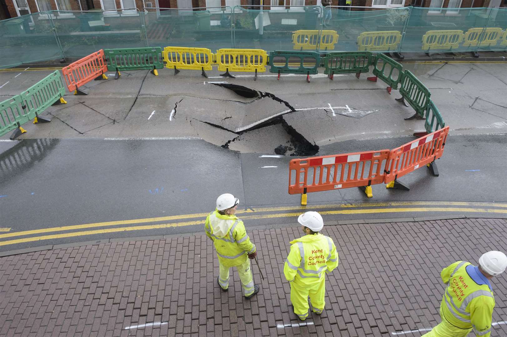 In May 2018 a huge sinkhole opened up on the A26 Tonbridge Road, near to Cherry Orchard Way Picture: Andy Payton